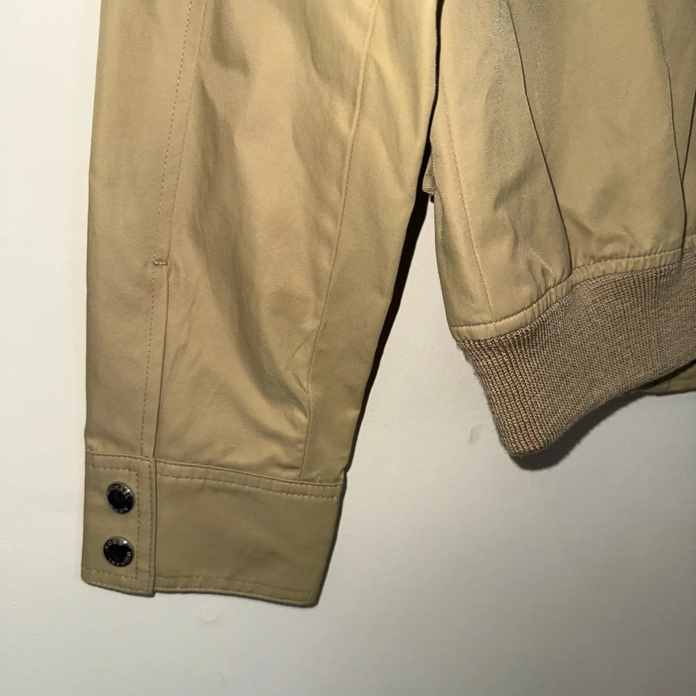 Michael Kors Petite Small Utility Bomber Jacket Tan Zip Front